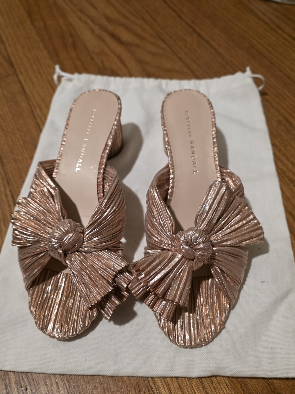 Loeffler Randall Metallic Rose Bow Mule Sandals